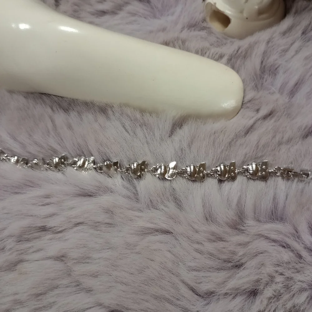 Silver Chain Bracelet Blue Oval and Clear Round Crystals NWT